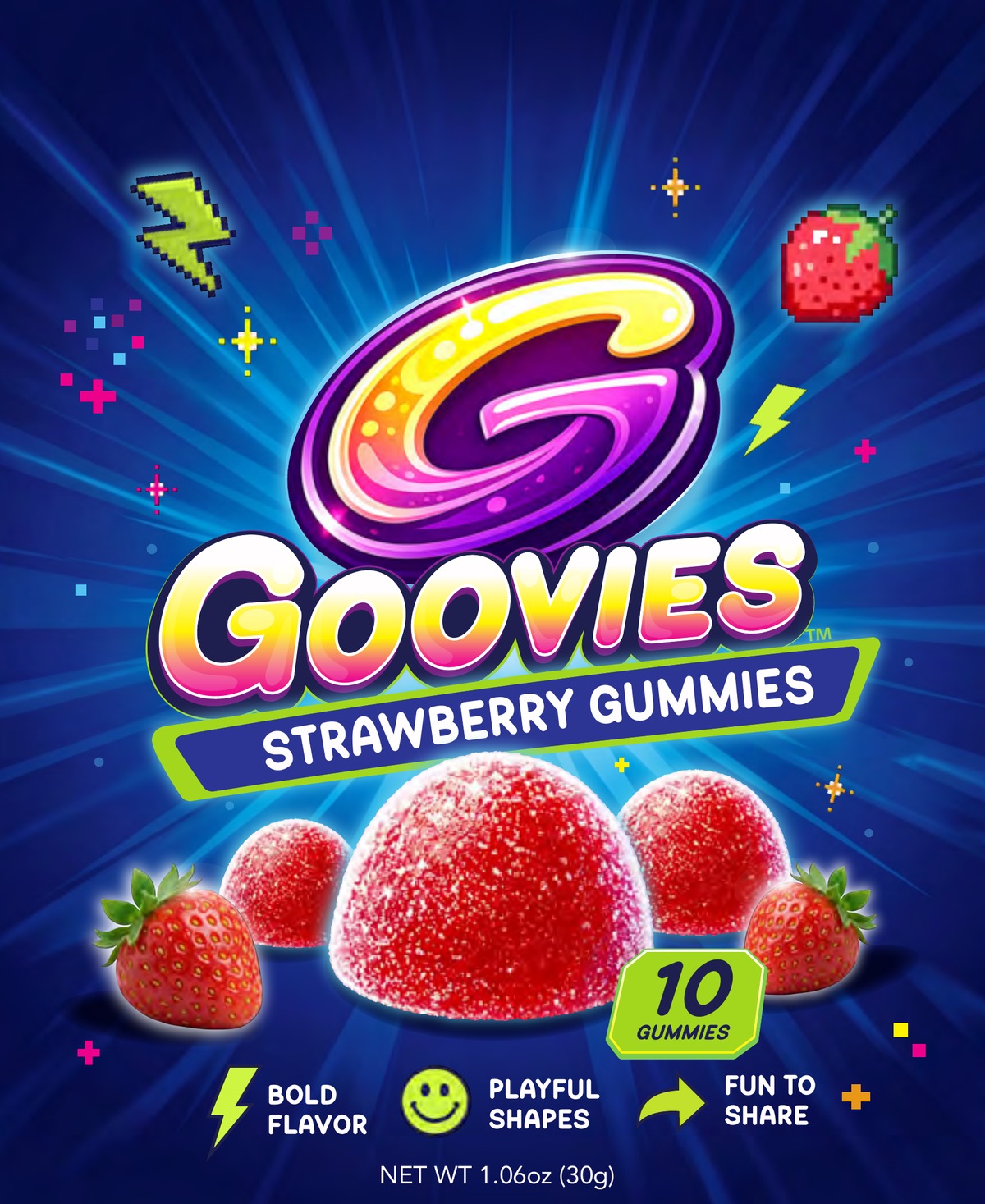 GOOVIES Strawberry Gummies pouch — 10 gummies, net wt 1.06 oz (30g)